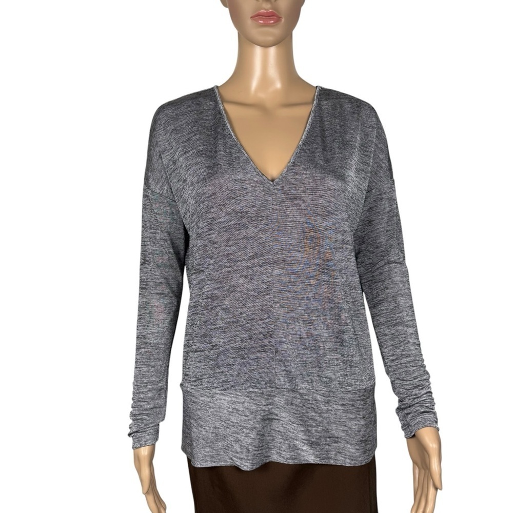 Kenneth Cole Grey Melange Hi Low V-Neck Sweater Size S